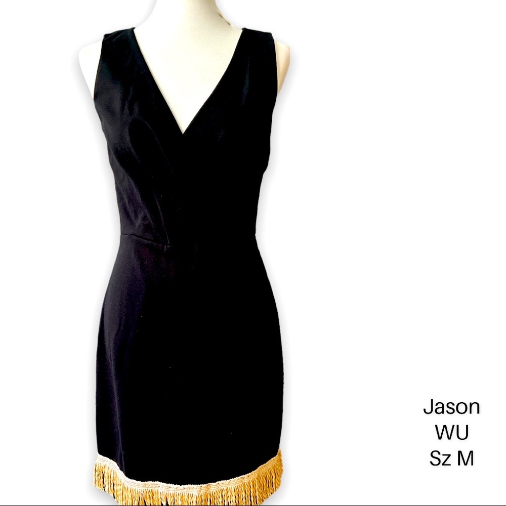 JASON WU sheath short sleeve V neck golden fringe hemline Sz M